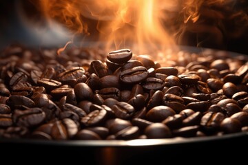 Canvas Print - Coffee beans with fire.