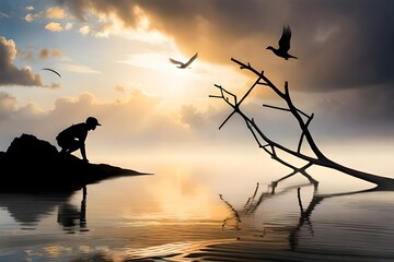 Wall Mural - silhouette of a person on the beach