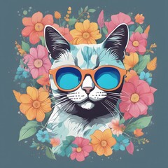  Cat With Flower Graphic Design