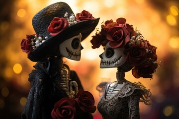 Poster - a couple of skeletons at the Remembrance Day holiday in Mexico.