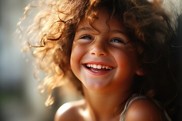 Poster - Portrait of a curly-haired smiling child.