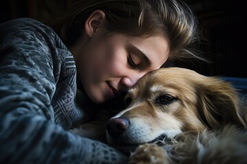Poster - Girl sleeping with dog.