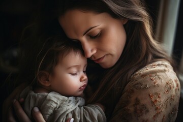 Wall Mural - The mother presses the child.