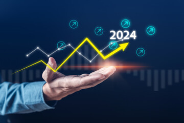 Aufkleber - Happy New year 2024 with chart graph and countdown merry christmas and happy new year, Planning and challenge strategy business in new year 2024 Concept.