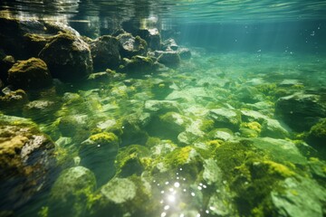 Poster - The world's oceans are turning green, acquiring an emerald color. Consequences of climate change. Ecology concept.