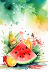 Wall Mural - summer themed water color illustration