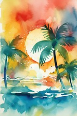 Wall Mural - summer themed water color illustration