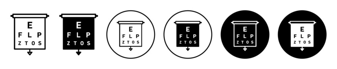 Wall Mural - Eye chart test icon. Eyesight examination by optician symbol. Alphabet or letter reading process vector. Myopia health check sign.