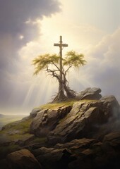 Canvas Print - Jesus Christ cross with a tree