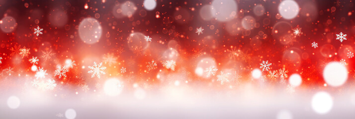 Wall Mural - Defocused Christmas snow background with bokeh lights and falling snowflakes. 