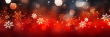 Defocused Christmas Background With Snowflakes And Bokeh Lights. 