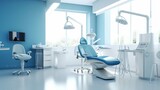 Fototapeta  - Dental clinic interior with dentist chair and equipment. 3d rendering