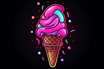 Wall Mural - Graphic neon vector of an ice-cream cone