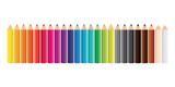 Fototapeta  - Colored Pencils lined up set, short thick color pencils, wooden pencils, kids nursery coloring pencils