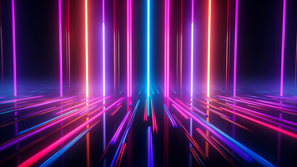 Wall Mural - 3D neon abstract colorful wavy symmetry background banner or header graphic element
