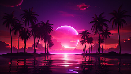Wall Mural - Abstract 3d synthwave colorful neon background banner 