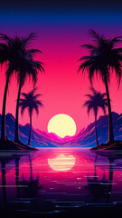 Wall Mural - Abstract 3d synthwave colorful neon background banner 