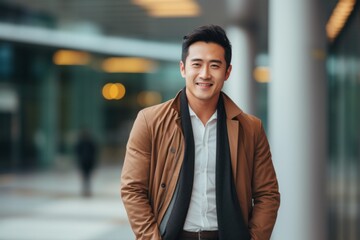 Poster - Medium shot portrait photography of a Vietnamese man in his 30s against a modern architectural background