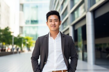 Poster - Medium shot portrait photography of a Vietnamese man in his 30s against a modern architectural background