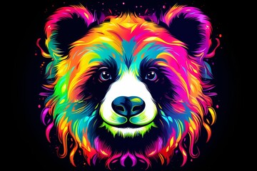 Wall Mural - Neon illustration of a panda face