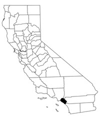 Wall Mural - Map of orange County in California state on white background. single County map highlighted by black colour on California map. UNITED STATES, US