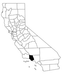 Wall Mural - Map of Ventura County in California state on white background. single County map highlighted by black colour on California map. UNITED STATES, US