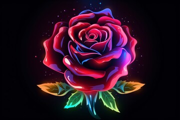 Wall Mural - Radiant Neon style rose flower icon