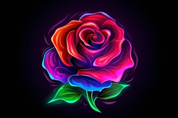 Wall Mural - A neon red glowing red rose