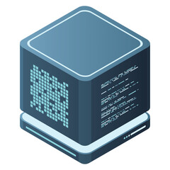 Fototapete - Isometric futuristic server. Isometric database or data center. Abstract blockchain. Computer storage. Cloud storage. Vector illustration
