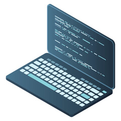 Wall Mural - Isometric Laptop. 3d isometric laptop computer. Abstract programming language and program code on a laptop screen. Vector illustration