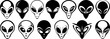 © mr_marcom - Alien face head variations isolated black vector silhouette collection