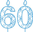 Digital png illustration of blue 60 birthday candle with pattern on transparent background