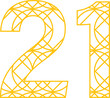 Digital png illustration of yellow 21 number with pattern on transparent background