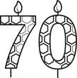 Digital png illustration of black 70 birthday candle with pattern on transparent background