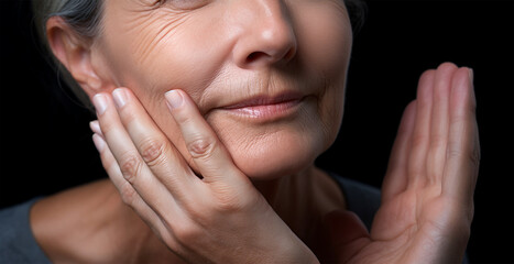 Mature women doing facial massage close up. Generative Ai