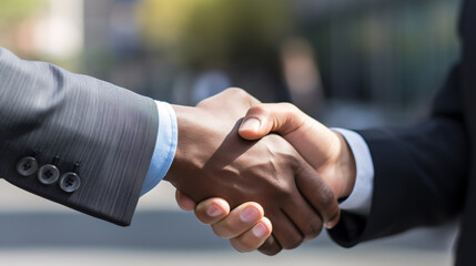 close up of a two businessmen doing a confident handshake , business deal, success deal, agreement