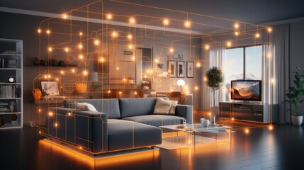 Fototapete - Smart home, Internet of Things with an image of a smart home.