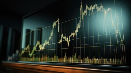 Fototapete - Green stock chart raising profit lots of money, Stock market data.