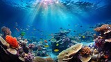 Fototapeta Do akwarium - underwater exploration of a vibrant coral reefs and tropical fish. AI generative
