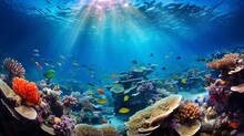 Underwater Exploration Of A Vibrant Coral Reefs And Tropical Fish. AI Generative