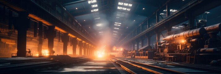 Poster - Industrial metallurgy, glowing metal and sparks, Heavy machinery at large industry factory.