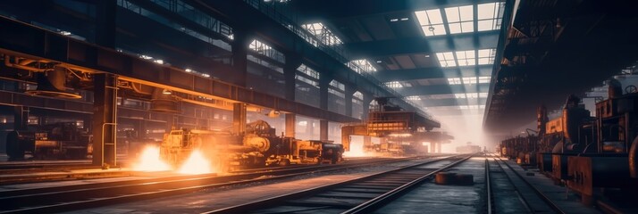 Poster - Heavy machinery at large industry factory, glowing metal and sparks, Metallurgical factory.