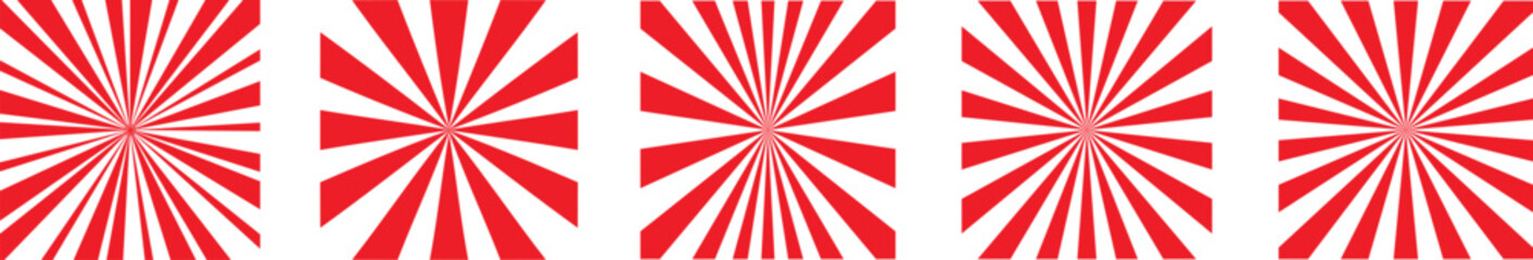 Red sunburst pattern set. Sunburst Pattern design background.