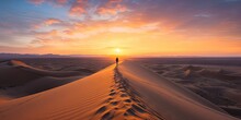 Solo Adventure. Chasing Sun. Hiking Across Golden Sands. Desert Dreams. Journey Through Sahara Dunes