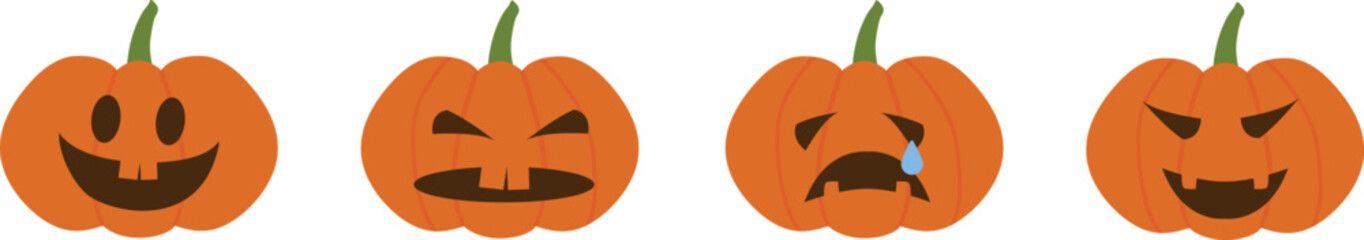 Wall Mural - Halloween pumpkin icon. Vector. Halloween scary pumkin with smile, happy and sad face. Autumn symbol. Orange squash silhouette isolated on white background. Flat design. Cartoon colorful illustration