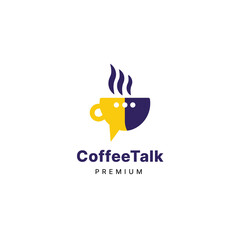 Coffee talk chat bubble logo design yellow and blue color