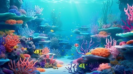 Wall Mural - beautiful seabed background. Beauty coral reefs and fish, AI generative