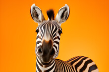 Studio Portrait Of A Zebra On Yellow Background