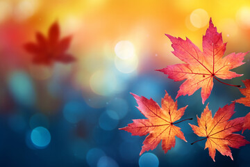 Wall Mural - Close up maple leaves in autumn with blurred background
