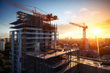 Underconstruction in real estate business with sun rise background